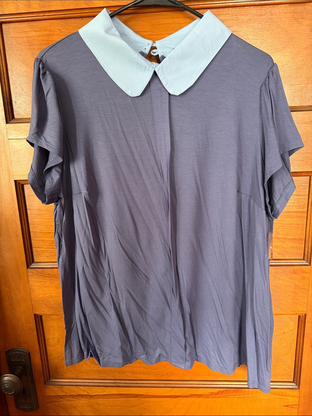 ModCloth Navy Top with Light Blue Peter Pan Collar